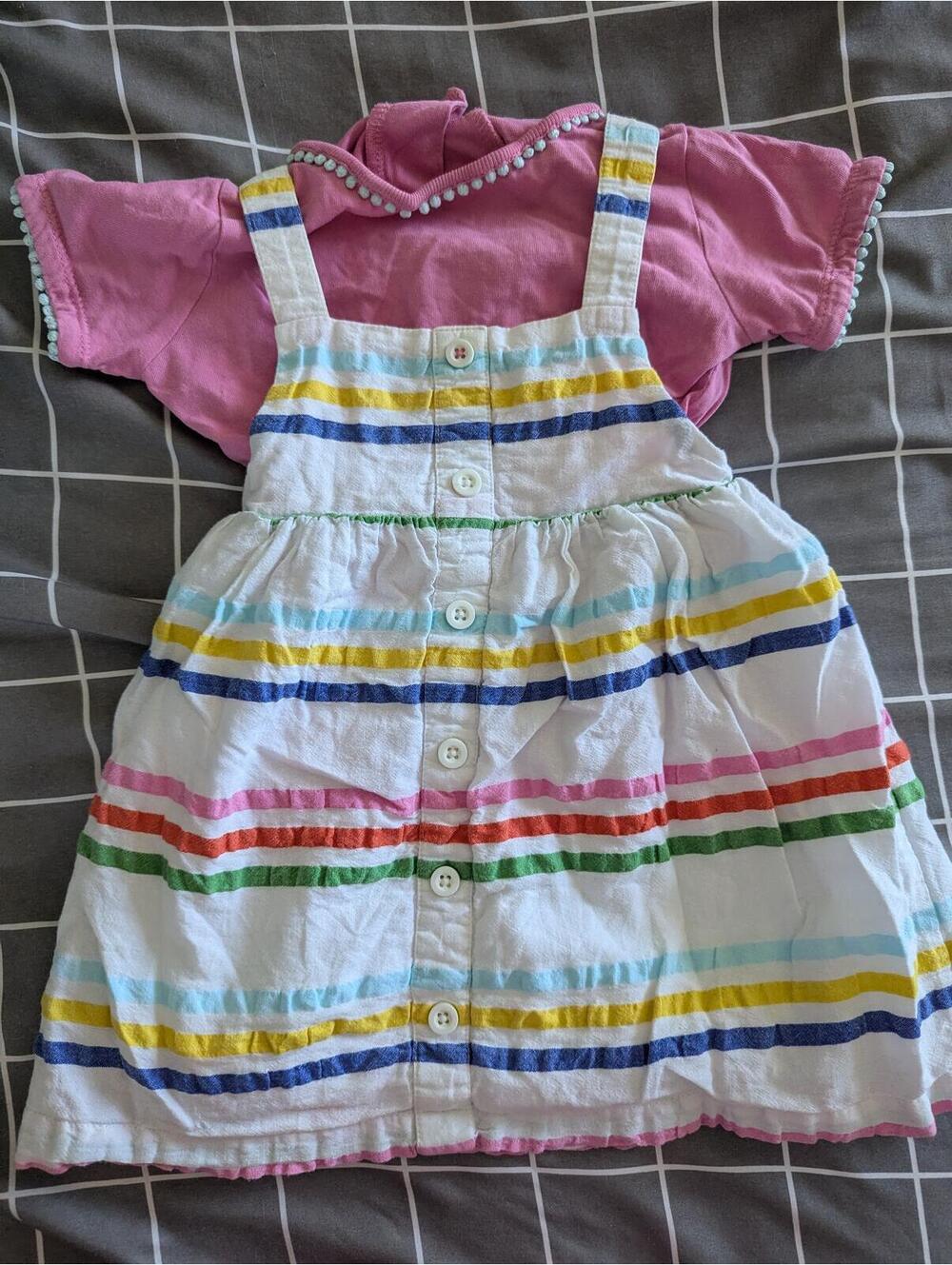 Baby Boden rainbow pinnie and pink pom pom tee